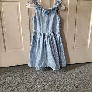 J Crew Girls Blue and White Striped Ruffled Girls  Dress, Size 10